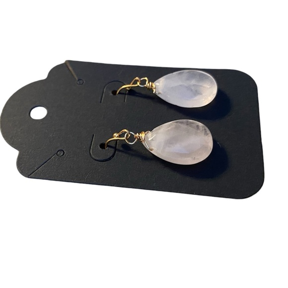 Rose Quartz Chakra Crystal Teardrop Dangle Earrings - Picture 5 of 10